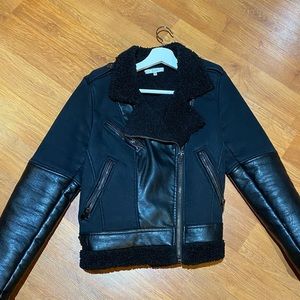 Dex Faux leather & shearling motorcycle jacket